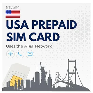 travSIM USA SIM Card | Utiliza la Red AT&T | 50GB de Datos móviles a velocidades 4G/5G | La Tarjeta SIM para USA Tiene Llamadas y Textos Nacionales ilimitados | USA SIM Card 30 días