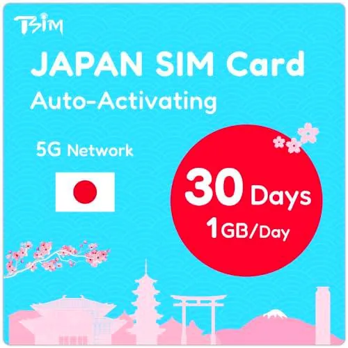 Tarjeta SIM japonesa 30 días 1 GB/día | Activación automática | Red 5G con tethering/hotspot/internet compartido