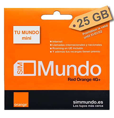 Orange Spain - Tarjeta SIM Prepago 10GB en España + 15GB Extra hasta 31/01/2022 | 400 Minutos Nacionales e internacionales | Activación Solo Online en www