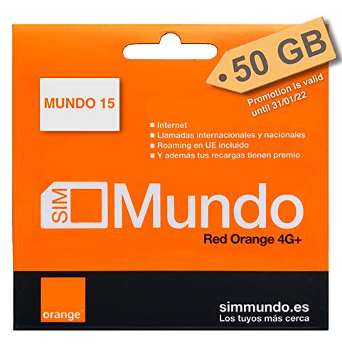 Orange Spain - Tarjeta SIM Prepago 25GB+35GB de Regalo hasta 31-01-22 en España | 5.000 Minutos Nacionales | 50 Minutos internacionales | Activación Online Solo en www