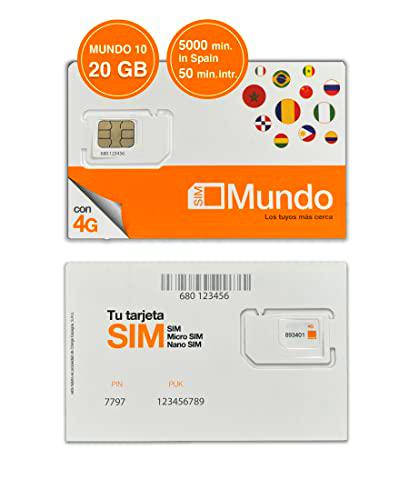 Orange Spain - Tarjeta SIM Prepago 20GB en España| 5.000 Minutos Nacionales| 50 Minutos internacionales | Activación Online Solo en marcopolomobile .com