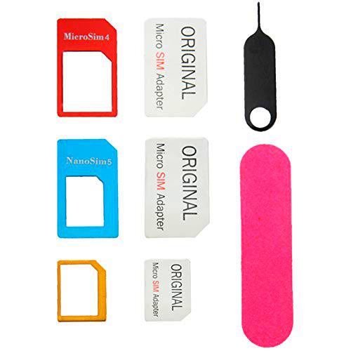 subtel® Adaptador de Tarjeta SIM 5 en 1 Organizador Set Micro SIM Nano SIM Estándar Adaptador de Tarjeta SIM Kit Ranura para Tarjeta SIM Adaptador de Tarjeta SIM Metal