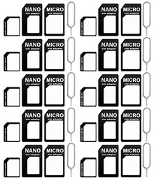 TSLRSA 10 conjuntos SIM y micro adaptador de tarjetas SIM Juego para smartphone,adaptador tarjeta sim,adaptador sim,teléfono móvil y Tablet: 4 en 1 Juego completo