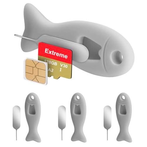 FIDWALL Paquete de 4 Herramientas de extracción de Tarjeta SIM con Almacenamiento de Tarjeta SIM Incorporado: Contiene Pines de expulsión compatibles con iPhone (Paquete de 4, Gris)