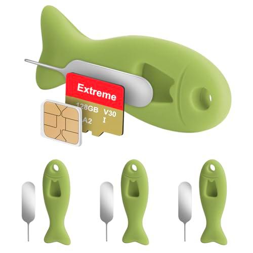 FIDWALL Paquete de 4 Herramientas de extracción de Tarjeta SIM con Almacenamiento de Tarjeta SIM Incorporado: Contiene Pines de expulsión compatibles con iPhone (Paquete de 4, Verde)