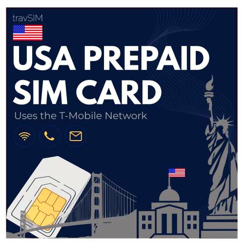 travSIM Tarjeta SIM de EE. UU. | Red T-Mobile | 30 GB de Datos | SIM para los Estados Unidos se Puede Utilizar en Dispositivos iOS y Android | Tarjeta SIM de EE