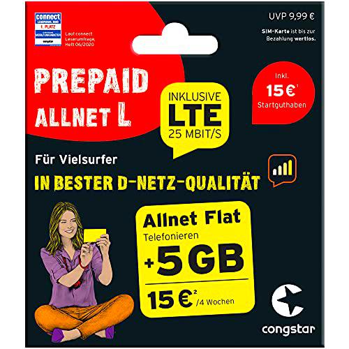 congstar Prepaid Allnet L Paquete [SIM, Micro SIM y Nano SIM]