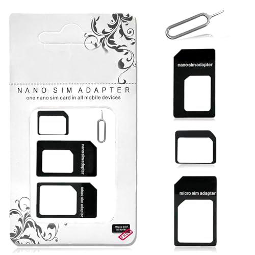Adaptador de Tarjeta SIM 4 en 1, 3 Piezas Soporte para Tarjeta SIM Adaptador SIM Adaptador de Tarjeta Micro SIM Kit de Adaptador de Tarjeta SIM con Pin de Tarjeta SIM Compatible con teléfono móvil
