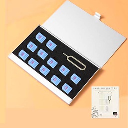 Funda de aluminio para tarjetas SIM, 12 ranuras ultrafinas nano SIM con kit adaptador de tarjeta SIM para viajeros o viajes de vacaciones (plateado)
