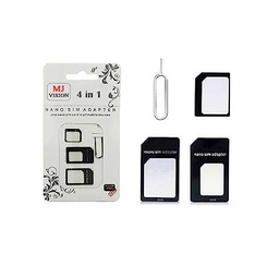 MJ Vision Kit de herramientas SIM 4 en 1 | Convierte Nano SIM a Micro SIM | Kit adaptador de tarjeta SIM con pin eyector SIM | Extractor para smartphone | Convertidor con pin de expulsión de bandeja