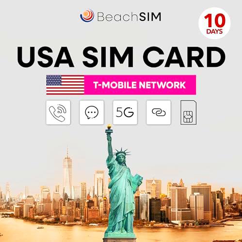 BeachSIM Tarjeta SIM prepago para EE.UU.10 días. Datos 5G ilimitados