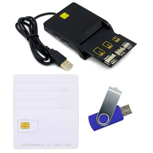Gialer Kit de programa de tarjetas LTE, herramientas de tarjeta SIM y accesorios incluyen 1 lector de tarjetas SIM + 5 tarjetas USIM programables + 1 kit adaptador de tarjeta Mini Micro Nano SIM +