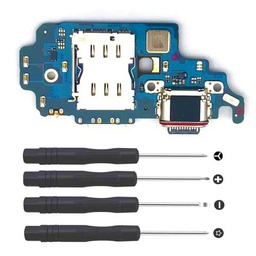 Conector de carga compatible con Samsung Galaxy S21 Ultra 5G USB C Dock Connector SIM Lector Flex Cable SIM Lector de pieza de repuesto Cargador Puerto de reparación de micrófono + herramientas