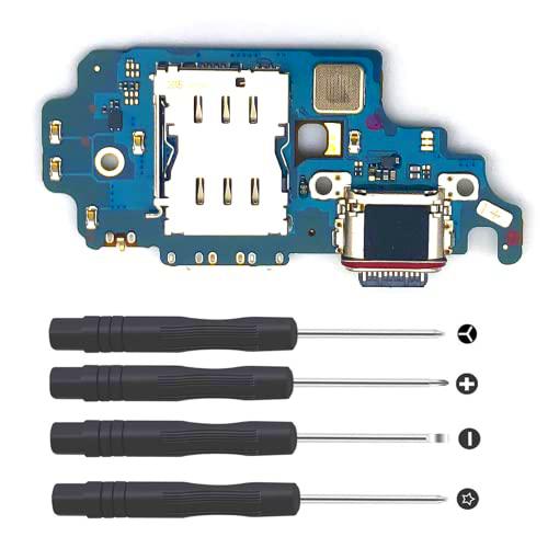 Conector de carga compatible con Samsung Galaxy S21 Ultra 5G USB C Dock Connector SIM Lector Flex Cable SIM Lector de pieza de repuesto Cargador Puerto de reparación de micrófono + herramientas