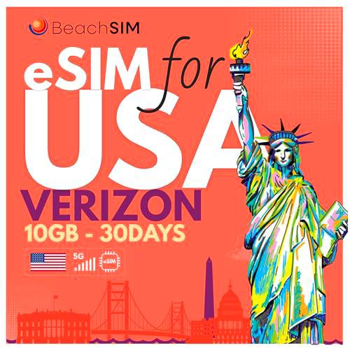 BeachSIM USA eSIM. 10GB de Datos con Velocidad 4G/5G