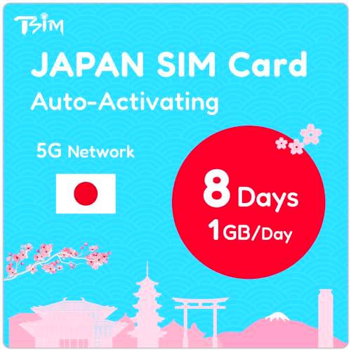 Tarjeta SIM Japón 8 días 1 GB/día | Activación automática | Red 5G con tethering/hotspot/internet compartido