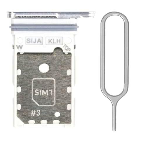 iReplaceParts - Bandeja SIM de repuesto con ranura de doble ranura de goma con bandeja SIM para Samsung Galaxy S23 / S23+ Plus / S23 Ultra (plateado)
