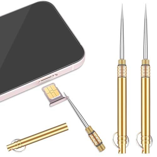 Ulawellor Herramientas de Extracción de Tarjeta SIM,Pin de Eyector de Bandeja de Tarjeta SIM con Llavero,Palillos de Dientes Portátiles de Metal para Aire Libre,2 Piezas
