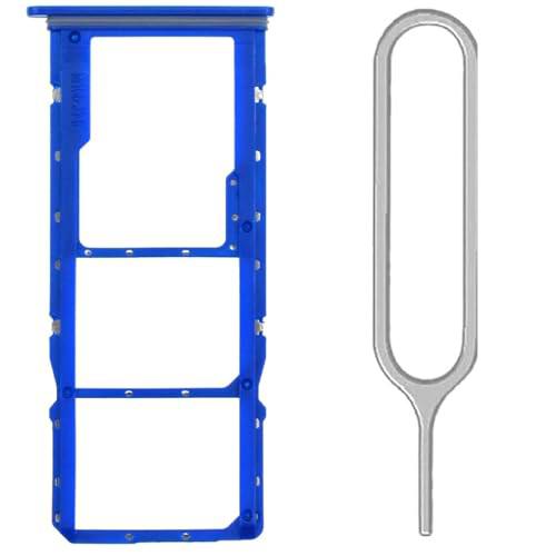 iReplaceParts - Bandeja SIM de repuesto compatible con Samsung Galaxy A03 Core (SM-A032F) con ranura de doble ranura para SIM con herramienta eyectora de bandeja SIM (azul)